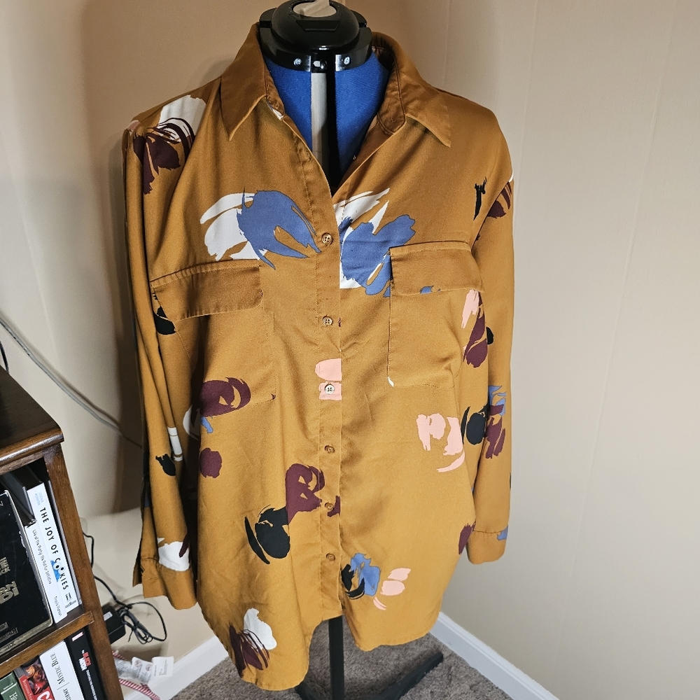 Madison Curvy 3X Yellow Button Down Shirt